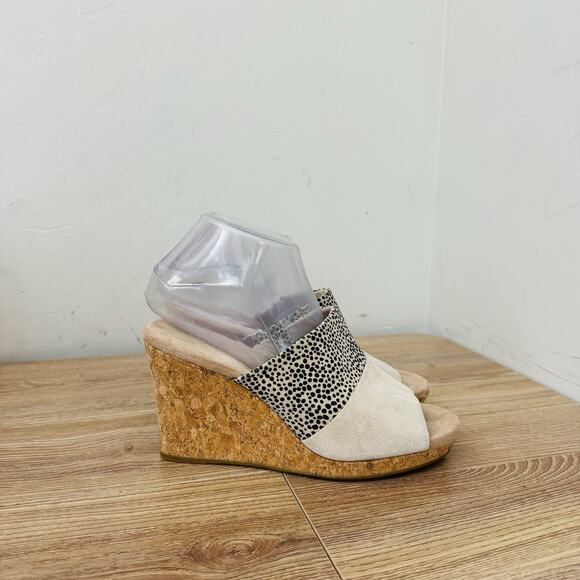 TOMS Monica Cork Wedge Beige And Black Polka Dot Women’s Size 7 - Picture 5 of 11